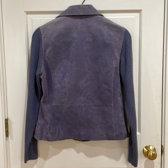 A.M.I || Genuine Leather Jacket with Knit Sleeves and Zipper Front; Size S - Picture 7 of 8